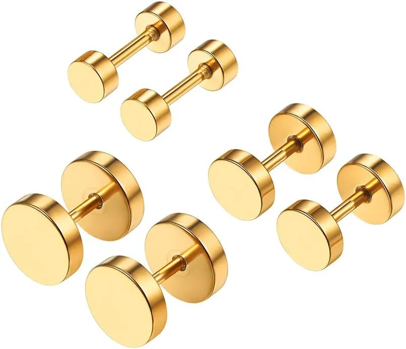 Black Stainless Steel Round Stud Earrings for Men Women Flat Studs Gothic Punk Flat Back Earringswith Box)