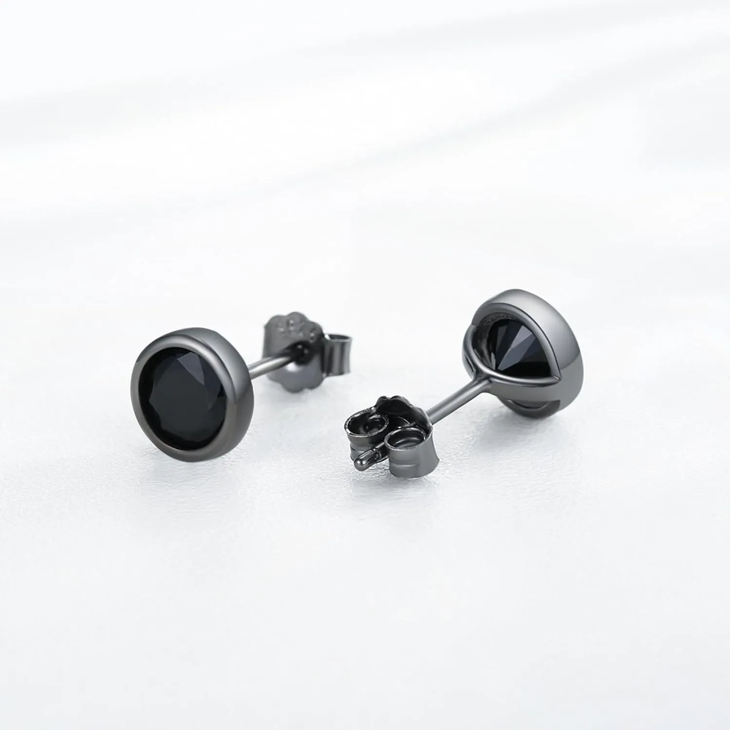 Black Stud Earrings 925 Sterling Silver Black Onyx/Cubic Zirconia Stud Earrings Jewelry Gifts for Women Men