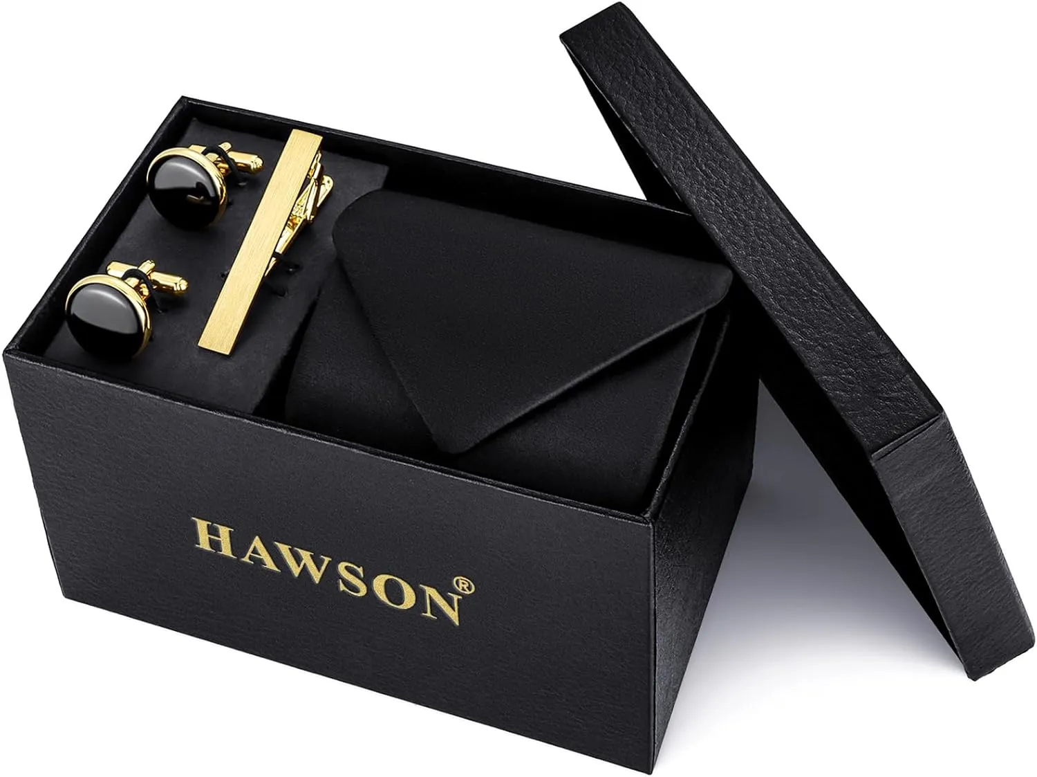 Black Ties for Men and Cufflinks Tie Clip Set, Solid Satin Necktie for Father's Day,Anniversary,Wedding and Bussiness.