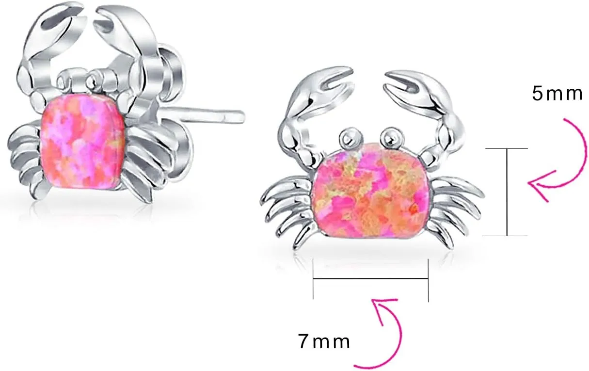 Bling Jewelry Gemstone Pink Blue White Tropical Vacation Nautical Created Opal Beach Lobster Claw Crab Stud Earrings Pendant For Women .925 Sterling Silver October Birthstone