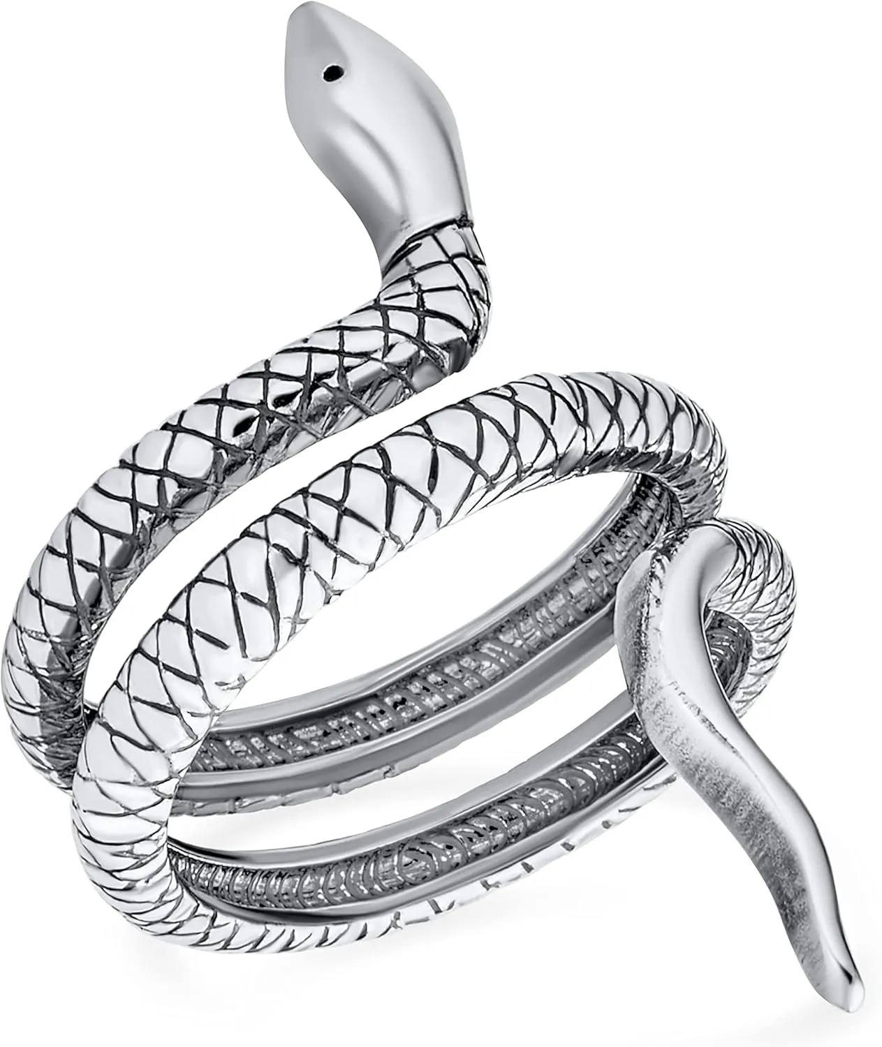 Bling Jewelry Personalize Unisex Boho Fashion Statement Vintage Style Garden Animal Pet Reptile Egyptian Wrap Coil Serpent Snake Ring Band For Men Women Oxidized .925 Sterling Silver Customizable