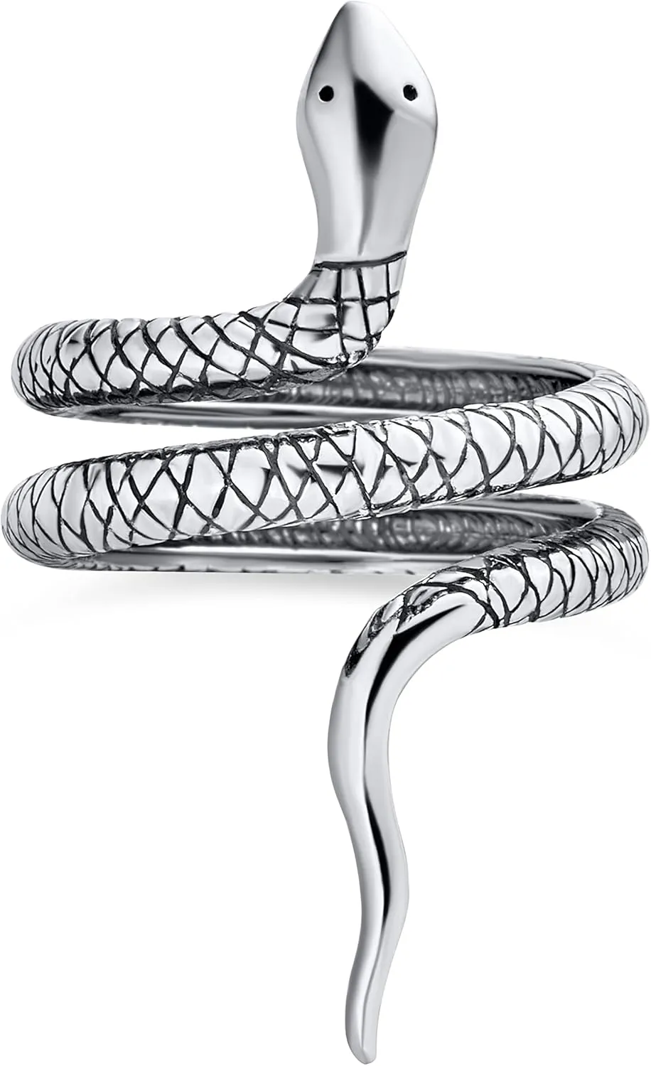 Bling Jewelry Personalize Unisex Boho Fashion Statement Vintage Style Garden Animal Pet Reptile Egyptian Wrap Coil Serpent Snake Ring Band For Men Women Oxidized .925 Sterling Silver Customizable