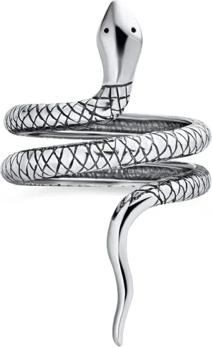 Bling Jewelry Personalize Unisex Boho Fashion Statement Vintage Style Garden Animal Pet Reptile Egyptian Wrap Coil Serpent Snake Ring Band For Men Women Oxidized .925 Sterling Silver Customizable