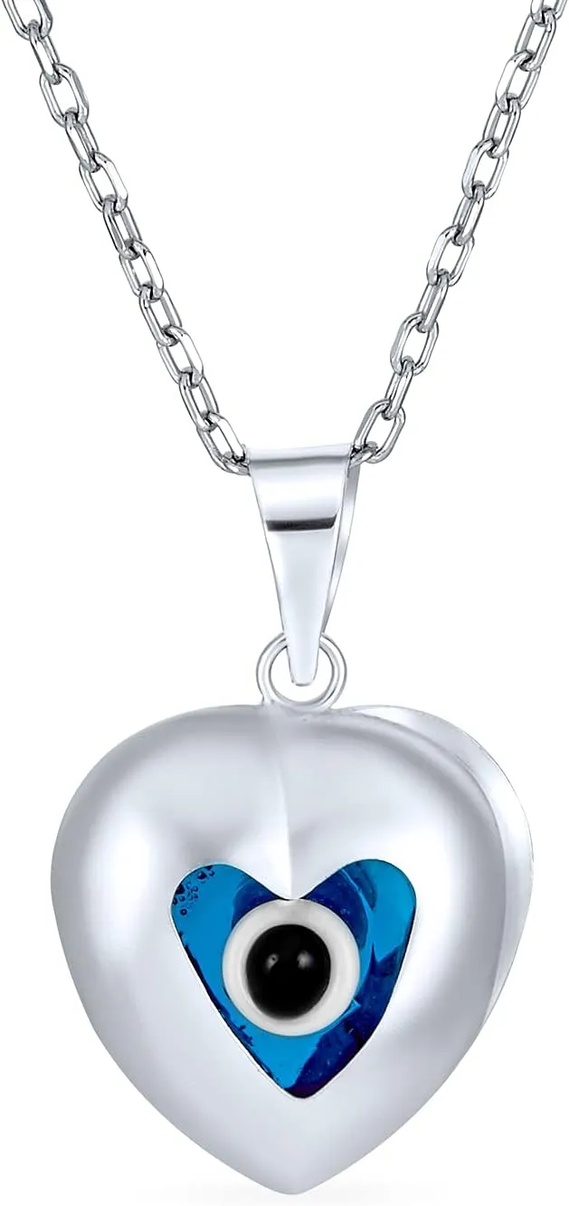 Bling Jewelry Turkish Spiritual Protection Amulet Moving Floating Aqua Nazar Blue Evil Eye Filigree Charm Pendant Necklace For Women For Teen .925 Sterling Silver
