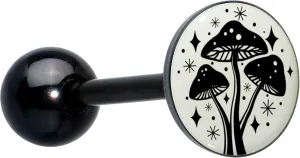 Body Candy 14G Women 316L Stainless Steel Black Glow in the Dark Mystic Mushroom Mens Barbell Tongue Ring Body Piercing Jewelry 5/8