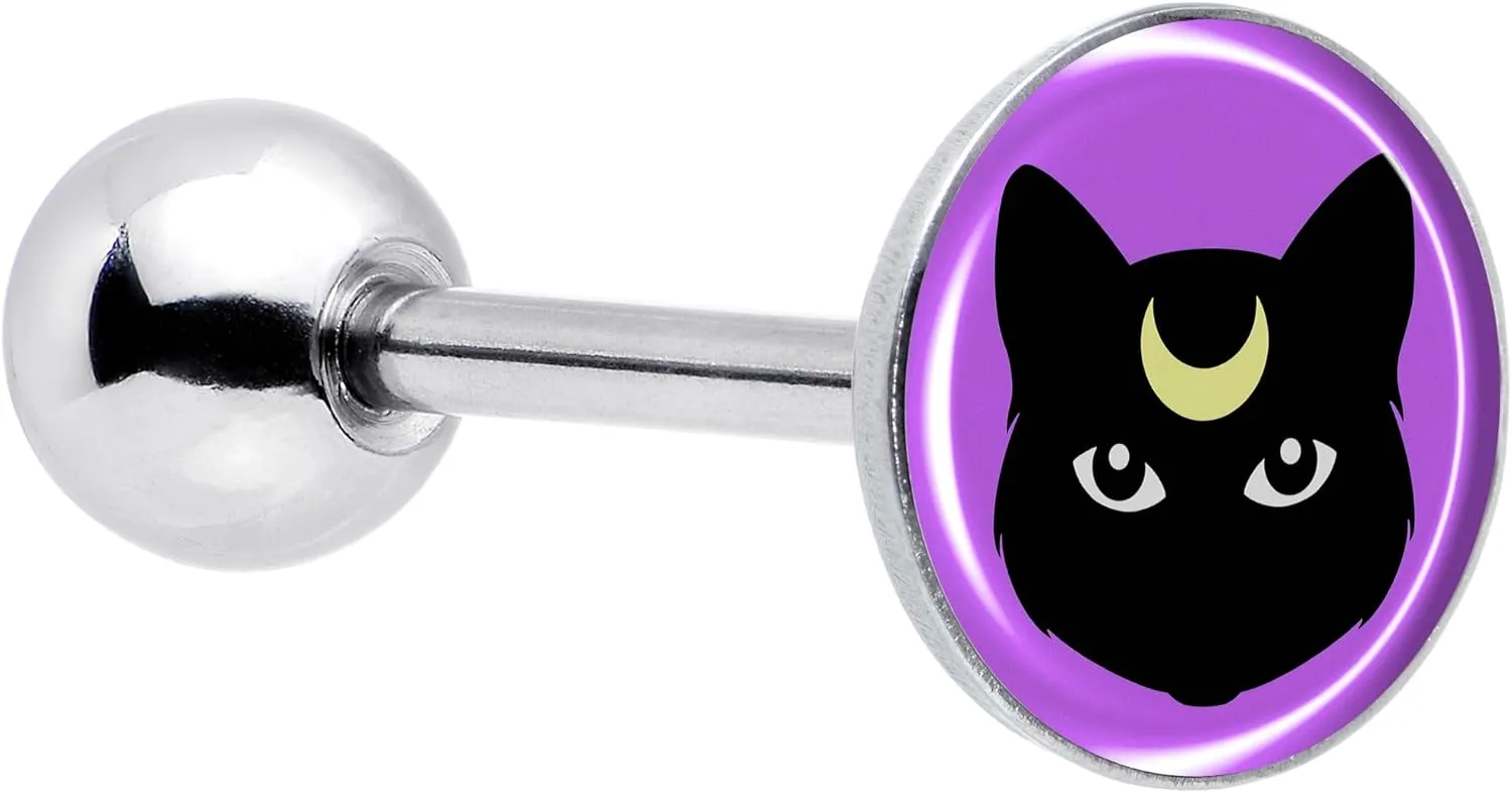Body Candy 14G Women 316L Stainless Steel Black Mystic Kitty Cat Mens Barbell Tongue Ring Body Piercing Jewelry 5/8