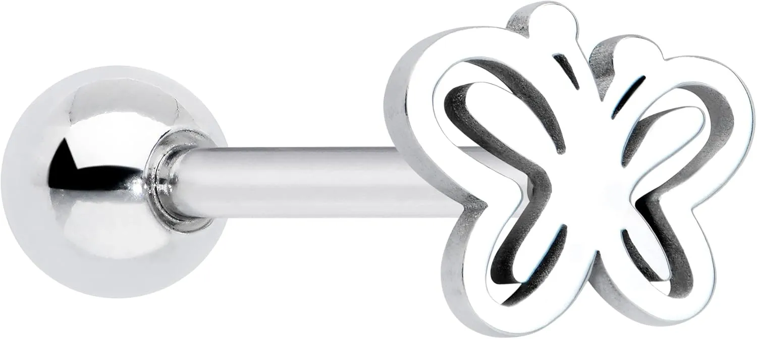 Body Candy 14G Women Stainless Steel Simply Elegant Butterfly Barbell Tongue Ring Body Piercing Jewelry 5/8