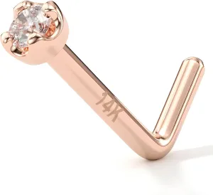 Body Candy 14K Solid Gold Nose Ring Studs - 1.5mm (0.015 cttw) Genuine Diamond L Shaped 20 Gauge 1/4" Real Gold Nose Ring Piercing Jewelry - 14 K Gold Nose Stud, Nose Piercings, Gold Nose Studs for Women, Men