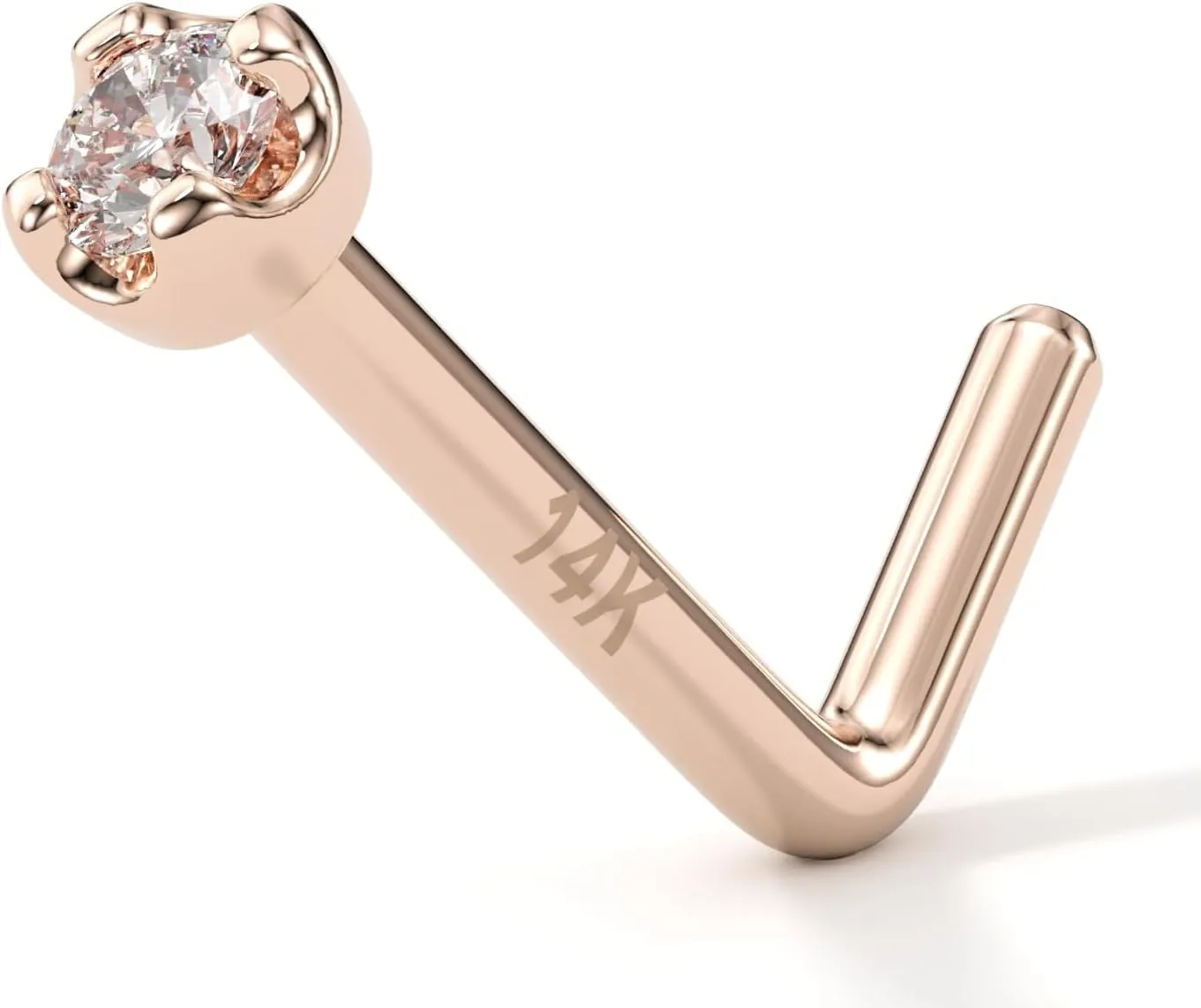 Body Candy 14k Solid Gold Nose Ring Studs -2mm Moissanite L-Shape 18 Gauge 20 Gauge Real Gold Nose Ring Piercing Jewelry - 14 K Gold Nose Stud, Nose Piercings, Gold Nose Studs for Women, Men