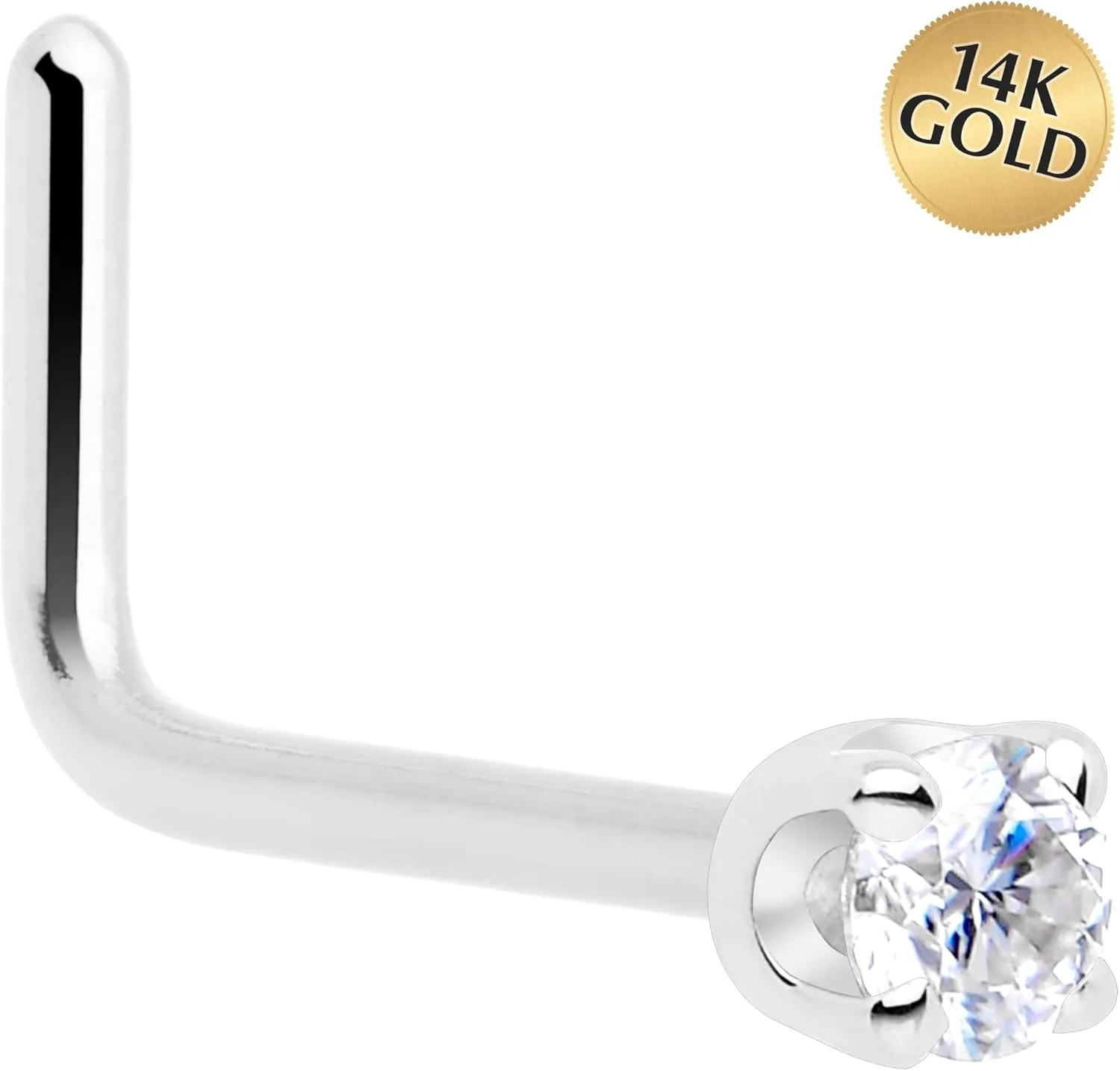 Body Candy 14k Solid Gold Nose Ring Studs -2mm Moissanite L-Shape 18 Gauge 20 Gauge Real Gold Nose Ring Piercing Jewelry - 14 K Gold Nose Stud, Nose Piercings, Gold Nose Studs for Women, Men