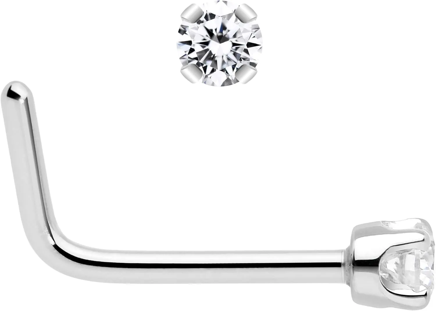 Body Candy 14k Solid Gold Nose Ring Studs -2mm Moissanite L-Shape 18 Gauge 20 Gauge Real Gold Nose Ring Piercing Jewelry - 14 K Gold Nose Stud, Nose Piercings, Gold Nose Studs for Women, Men