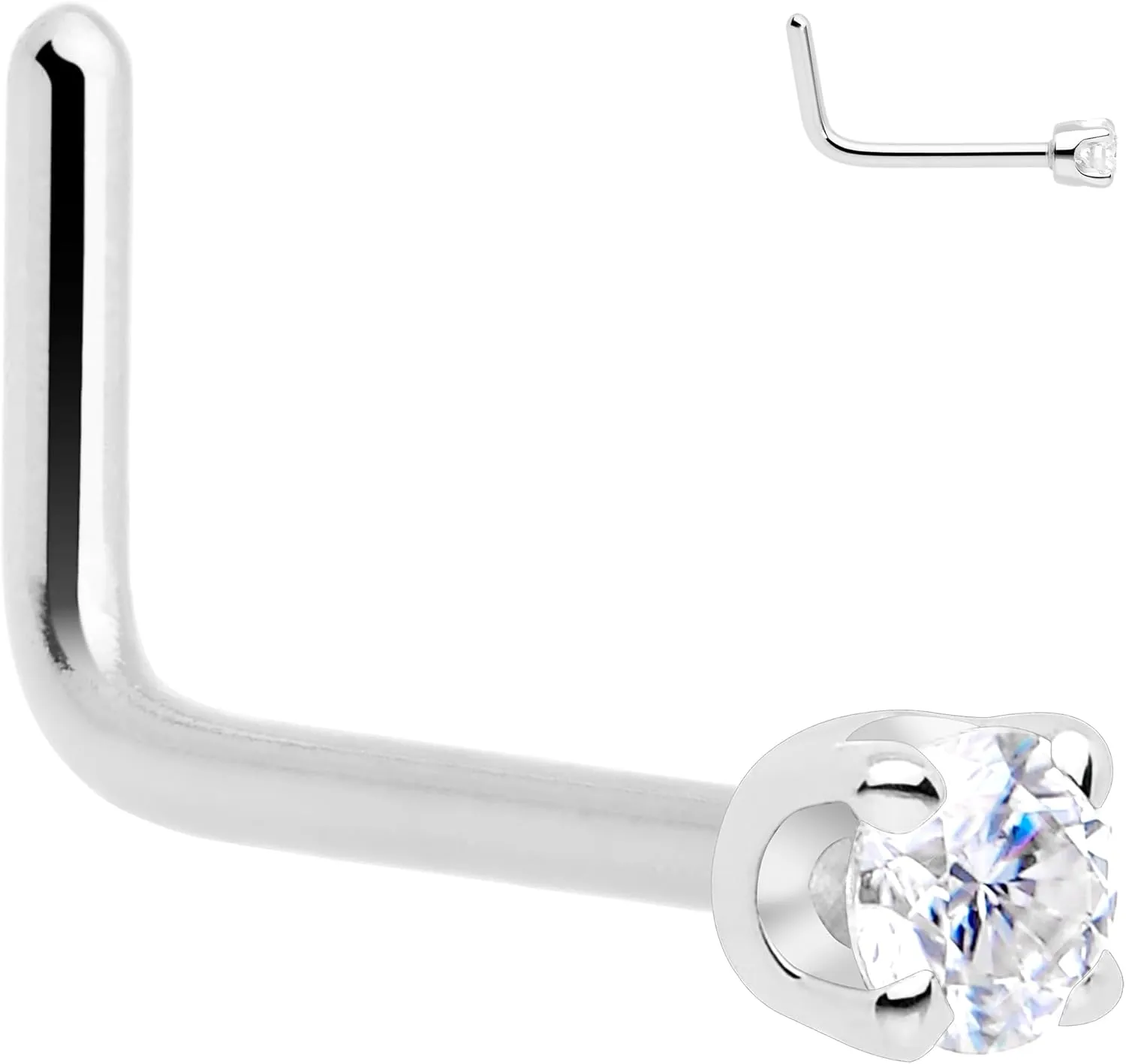 Body Candy 14k Solid Gold Nose Ring Studs -2mm Moissanite L-Shape 18 Gauge 20 Gauge Real Gold Nose Ring Piercing Jewelry - 14 K Gold Nose Stud, Nose Piercings, Gold Nose Studs for Women, Men