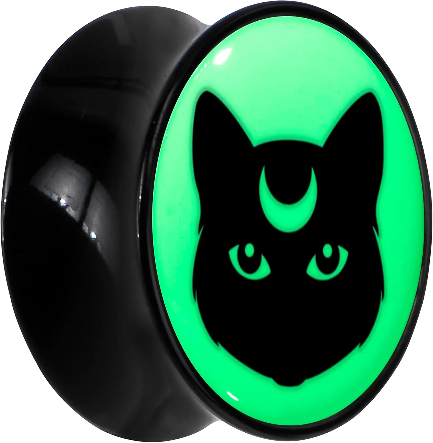 Body Candy 2PC Black Acrylic Glow in the Dark Mystic Kitty Cat Saddle Plugs Double Flare Plug Ear Plug Gauges