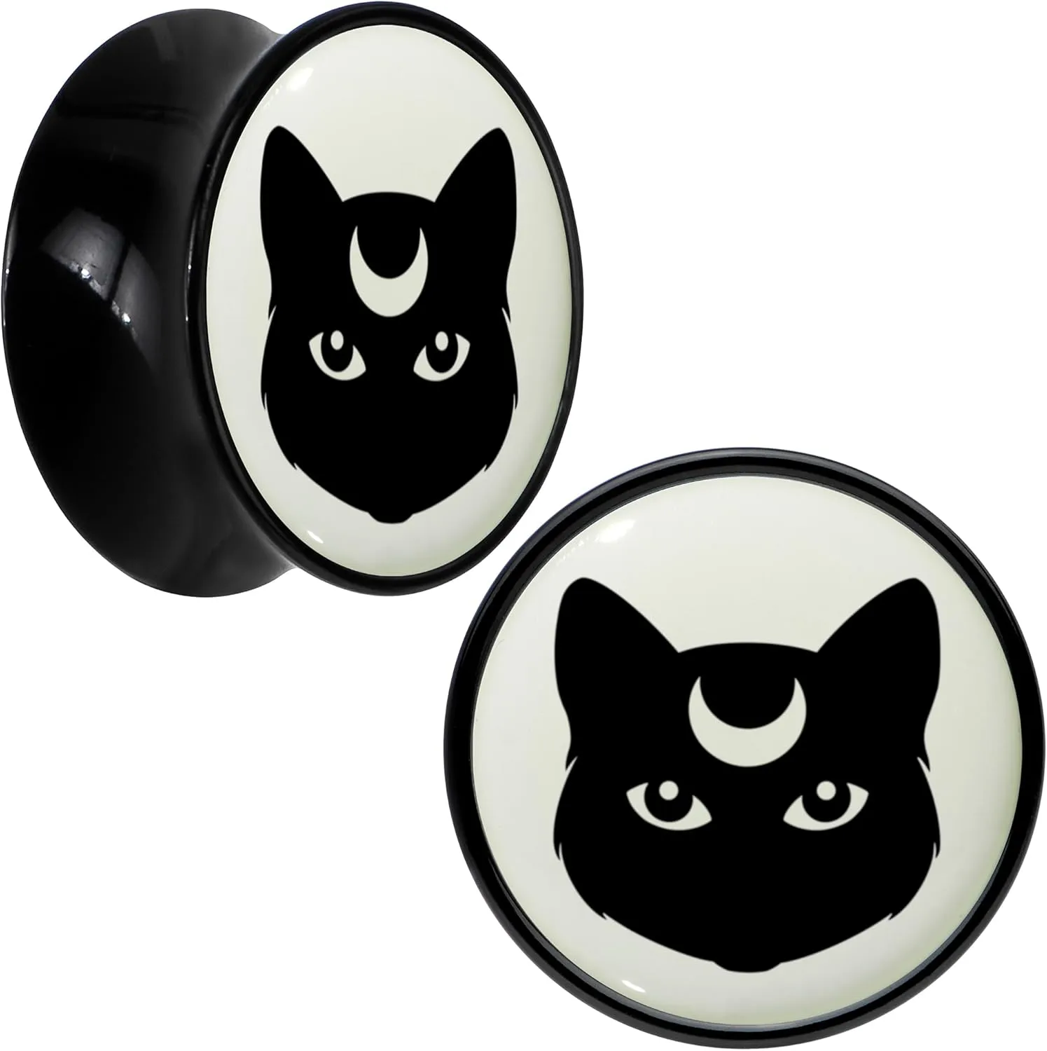 Body Candy 2PC Black Acrylic Glow in the Dark Mystic Kitty Cat Saddle Plugs Double Flare Plug Ear Plug Gauges