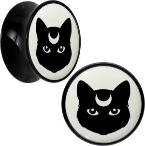 Body Candy 2PC Black Acrylic Glow in the Dark Mystic Kitty Cat Saddle Plugs Double Flare Plug Ear Plug Gauges