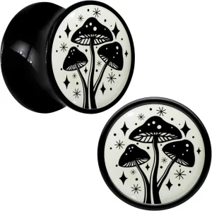 Body Candy 2PC Black Acrylic Glow in the Dark Mystic Mushroom Saddle Plugs Double Flare Plug Ear Plug Gauges