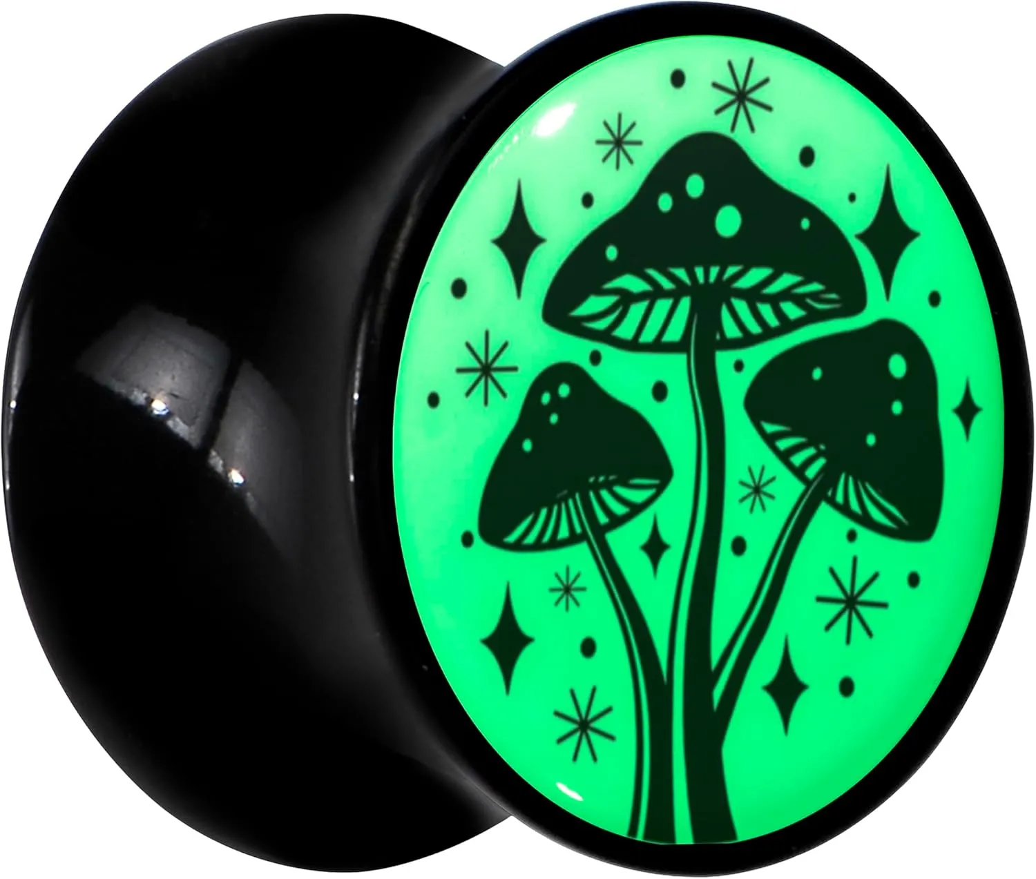 Body Candy 2PC Black Acrylic Glow in the Dark Mystic Mushroom Saddle Plugs Double Flare Plug Ear Plug Gauges