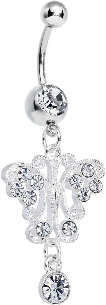 Body Candy Clear Elegant Symmetry Butterfly Dangle Belly Ring