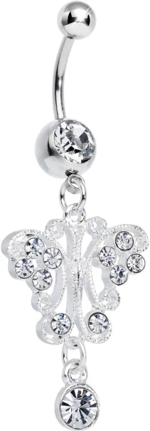 Body Candy Clear Elegant Symmetry Butterfly Dangle Belly Ring
