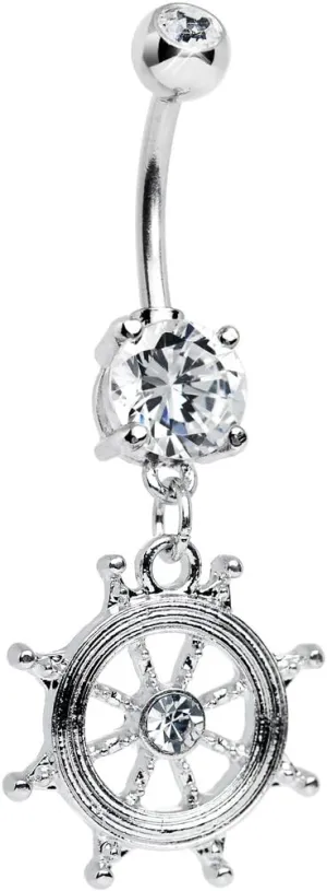 Body Candy Clear Shimmering Sailor Captain Wheel Dangle Belly Ring