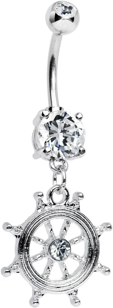 Body Candy Clear Shimmering Sailor Captain Wheel Dangle Belly Ring