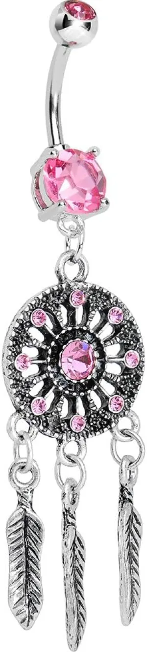 Body Candy Pink Mystical Black Dreamcatcher Dangle Belly Ring
