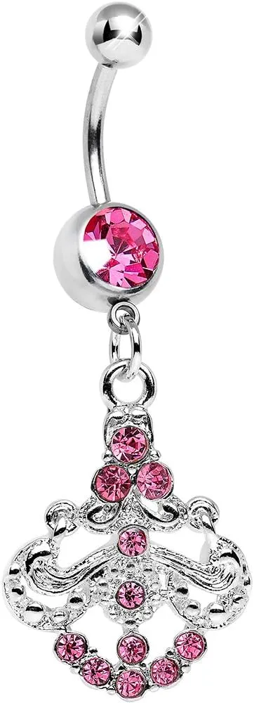 Body Candy Pink Shimmering Divine Fan Dangle Belly Ring