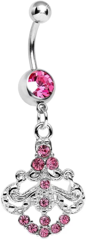 Body Candy Pink Shimmering Divine Fan Dangle Belly Ring