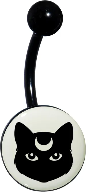 Body Candy Womens 14G 316L Stainless Steel Black Navel Ring Piercing Glow in the Dark Mystic Cat Mens Belly Button Ring