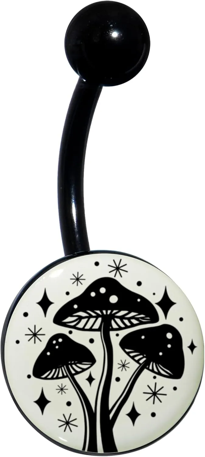 Body Candy Womens 14G 316L Stainless Steel Black Navel Ring Piercing Glow in the Dark Mystic Mushroom Mens Belly Button Ring