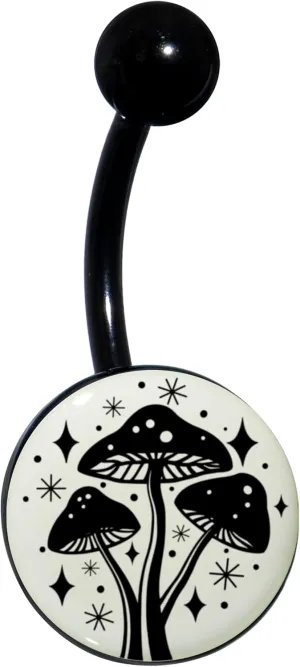Body Candy Womens 14G 316L Stainless Steel Black Navel Ring Piercing Glow in the Dark Mystic Mushroom Mens Belly Button Ring