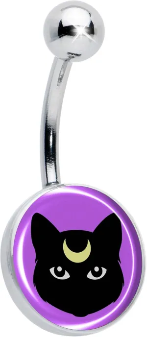 Body Candy Womens 14G 316L Stainless Steel Navel Ring Piercing Black Mystic Cat Mens Belly Button Ring