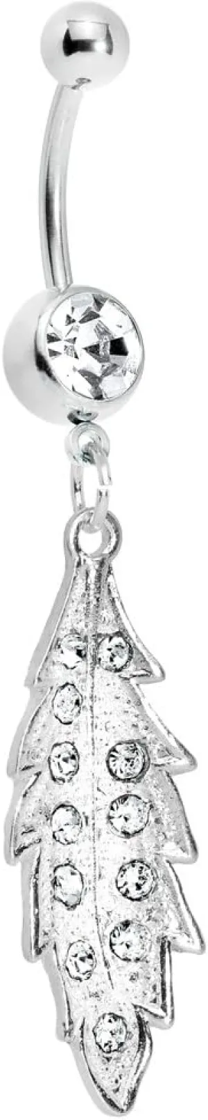 Body Candy Womens Clear Shimmering Leaf Dangle Belly Ring