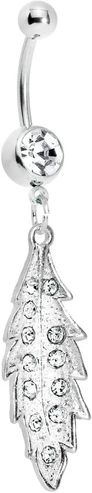 Body Candy Womens Clear Shimmering Leaf Dangle Belly Ring
