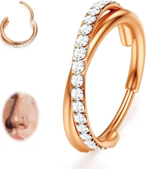 BodyBonita Clear CZ Nose Rings Hoop - 316L Surgical Steel Body Piercing Hoop Clicker 20G/18G/16G Earrings Jewelry Cartilage Helix Rook Tragus Conch Daith Ring 6/7/8/9/10/11/12mm - Gold/Silver/Black