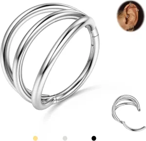 BodyBonita Triple/Double Hoop Nose Ring - G23 Titanium Septum Rings 16G/18G/20G CZ Nose Piercings Jewelry Conch Helix Daith Rook Tragus Cartilage Earring Hinged Nostril Piercing Gold/Black/Silver