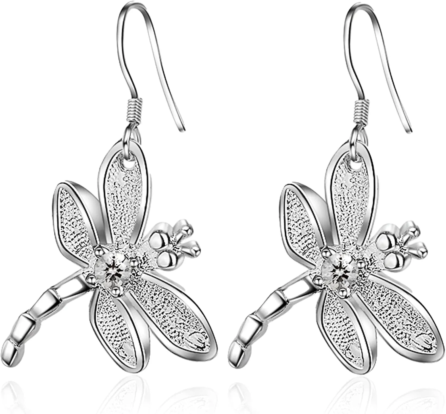Bohemian Sterling Silver Women Vivid Animals Small Dragonfly Pendant Drop Dangle Earrings For Women Jewelry
