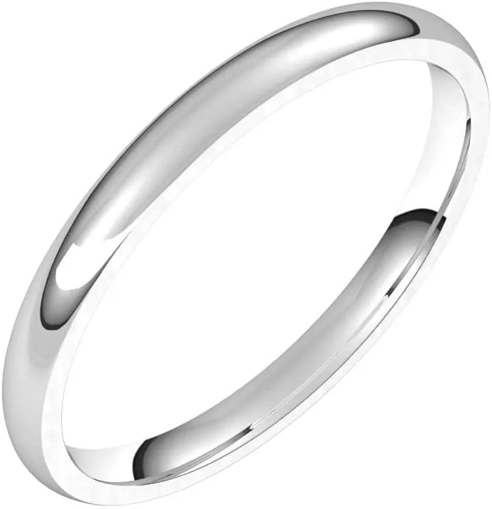 Bonyak Jewelry Platinum 2mm Half Round Comfort Fit Light Band Unique, Size 7