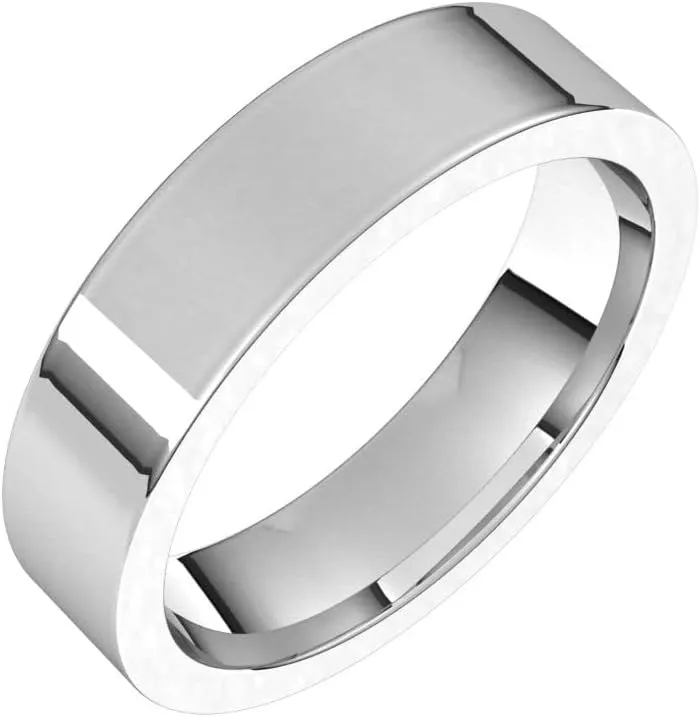 Bonyak Jewelry Platinum 5mm Flat Comfort Fit Band Unique, Size 7.5