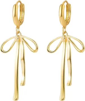 Bow Hoop Earrings for Women Gold Bow Earrings Bowknot Dangle Earrings Trendy Bow Huggie Hoop Earrings Classy Gold Ribbon Bow Tie Earrings Wedding Prom Party Jewelry Accessories