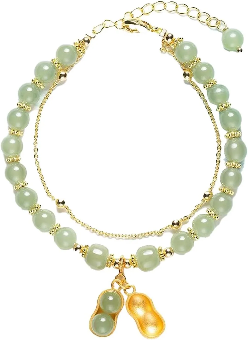 Bracelet Double Chain Jade Imitation Bracelet Retro Elegant Hand Jewelry Female Weird Earrings Set (A, One Size)