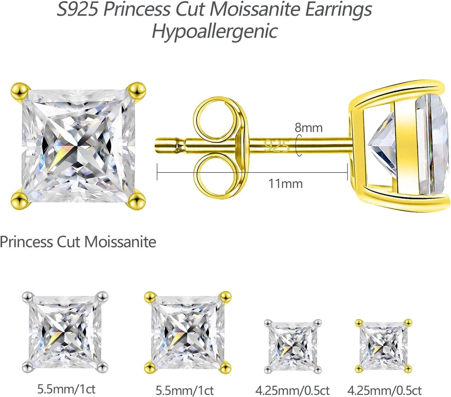 BREN Moissanite Earrings - 0.6ct-4ct D Color Lab Created Imitation Diamond Earrings Studs Handmade 925 Sterling Silver Earrings Solitaire Moissanite Stud Earrings for Women Christmas Gifts