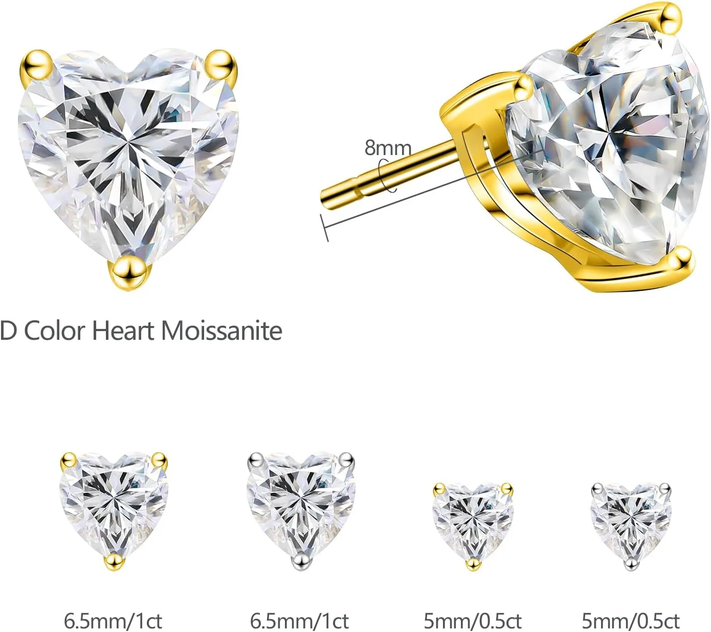 BREN Moissanite Earrings - 0.6ct-4ct D Color Lab Created Imitation Diamond Earrings Studs Handmade 925 Sterling Silver Earrings Solitaire Moissanite Stud Earrings for Women Christmas Gifts