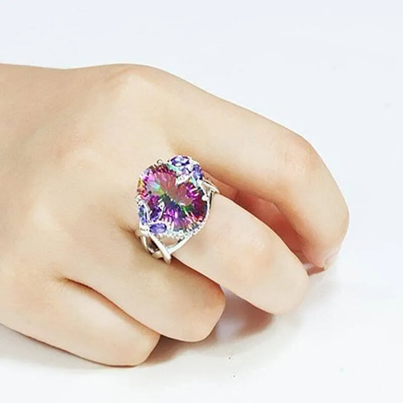 Brilliant Rainbow Fire Mystic Topaz Ring - 925 Sterling Silver