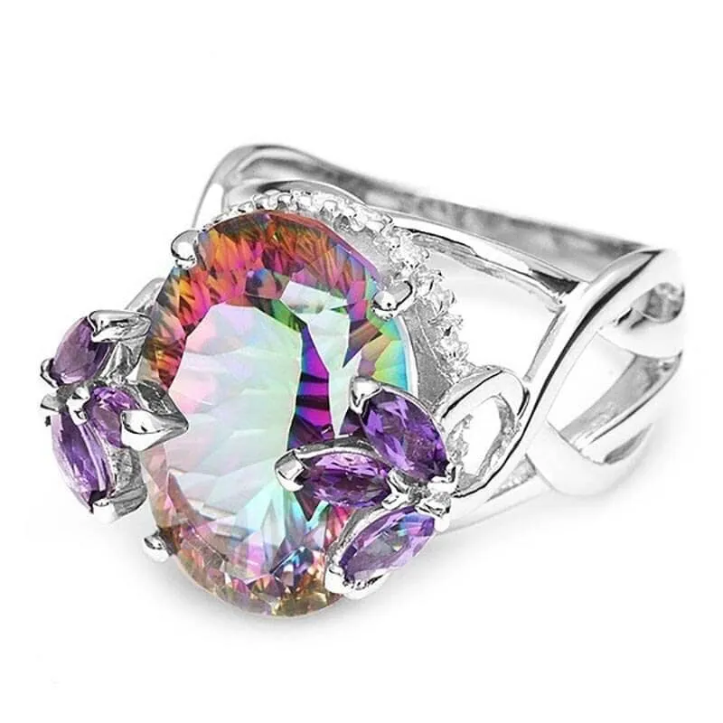 Brilliant Rainbow Fire Mystic Topaz Ring - 925 Sterling Silver