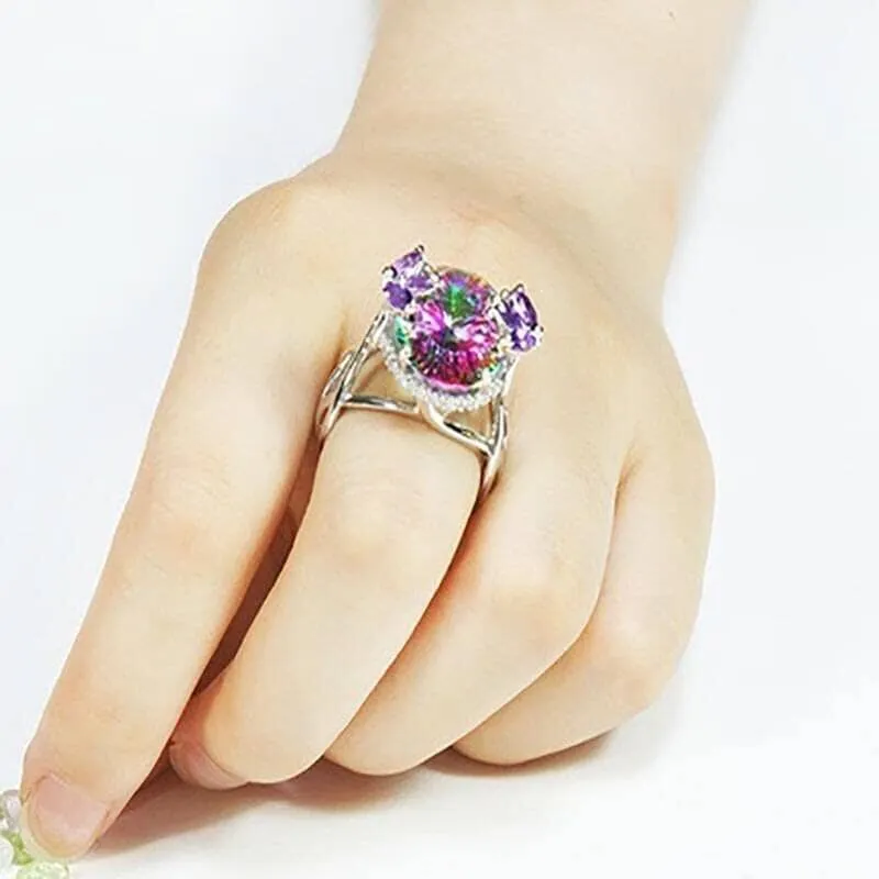 Brilliant Rainbow Fire Mystic Topaz Ring - 925 Sterling Silver