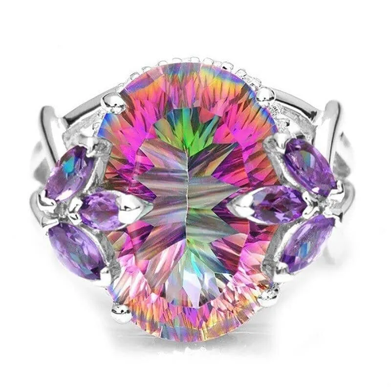 Brilliant Rainbow Fire Mystic Topaz Ring - 925 Sterling Silver