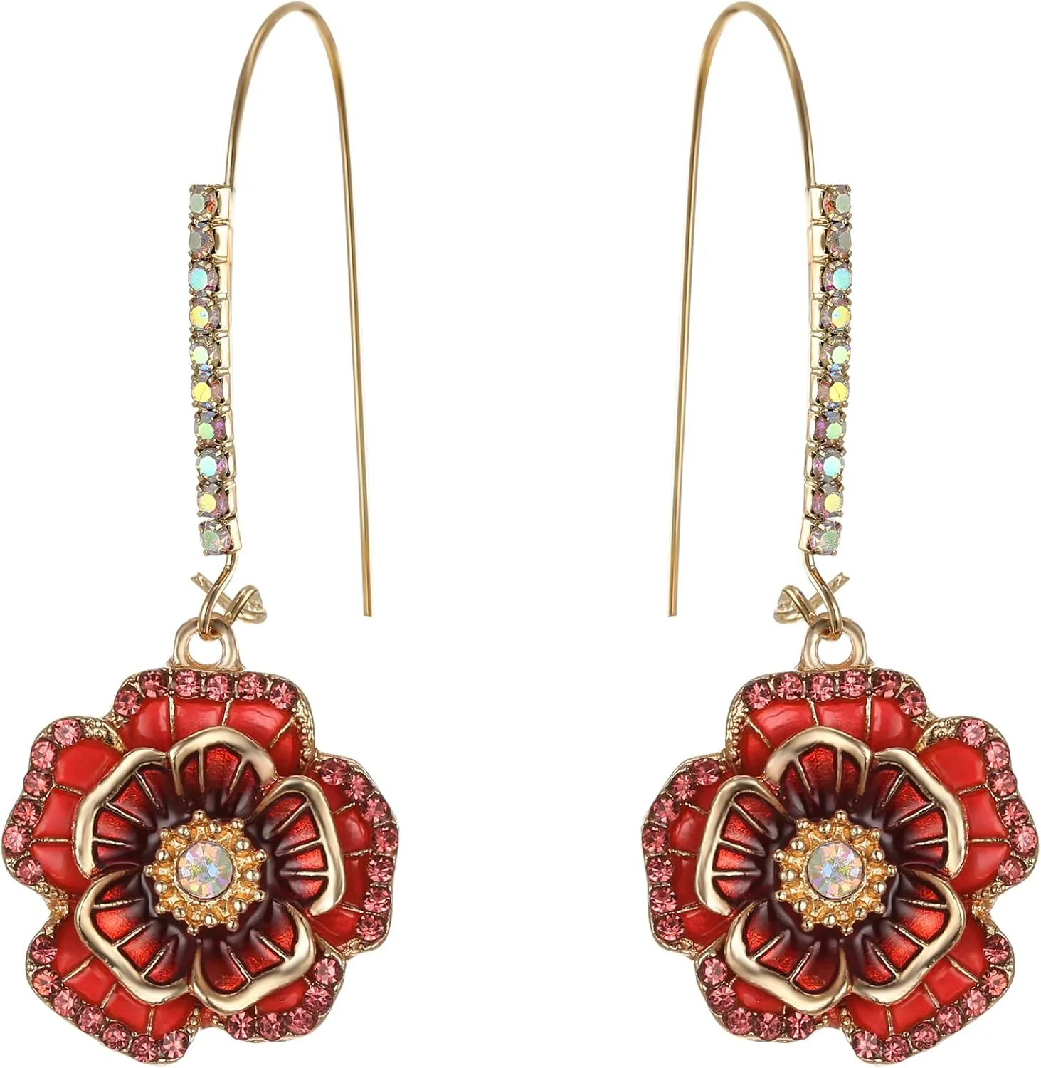 BriLove Fashion Elegant Rhinestone Enamel Rose Flower Hook Dangle Earrings for Women Party Prom Earring Accessories