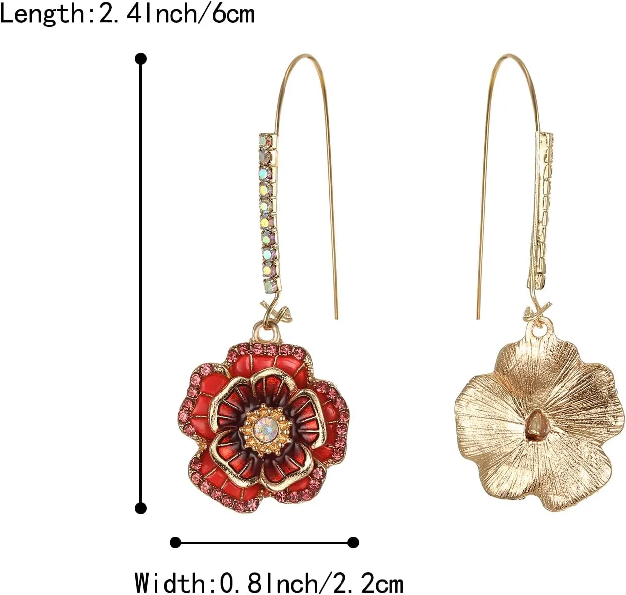 BriLove Fashion Elegant Rhinestone Enamel Rose Flower Hook Dangle Earrings for Women Party Prom Earring Accessories
