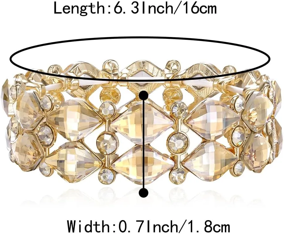 BriLove Wedding Bridal Elegant Crystal Double Row Teardrop Cluster Stretch Bangle Bracelet for Bride